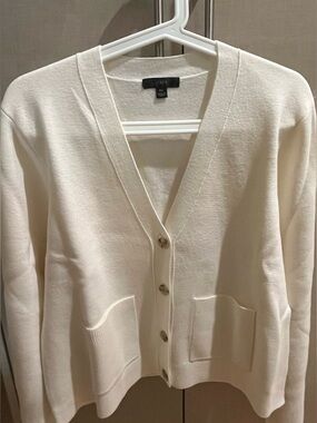 J. Crew Cream Button-Up V-Neck Cardigan